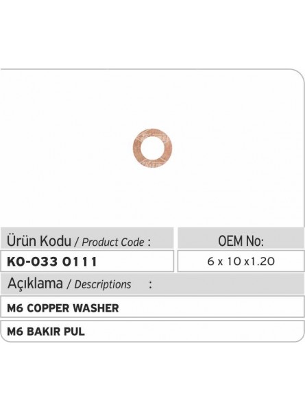 M6 COPPER WASHER 6 X 10 X 1.20
