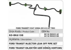 8C1Q9K022AC-6C1Q9K022BG Ford Transit Injector Leak Off Pipe Set