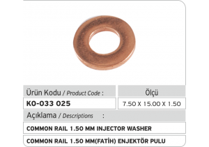 1.50 mm Common Rail Enjektör Bakır Pul