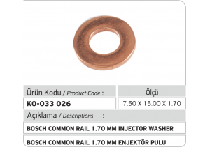 1.70 mm Common Rail Enjektör Bakır Pul