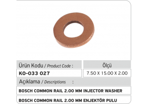 2.00 mm Common Rail Enjektör Bakır Pul