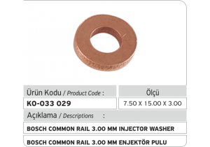 3.00 mm Common Rail Enjektör Bakır Pul