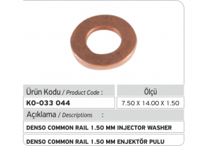1.50 mm Denso Common Rail Enjektör Pulu (7.50 x 14.00 x 1.50 mm)